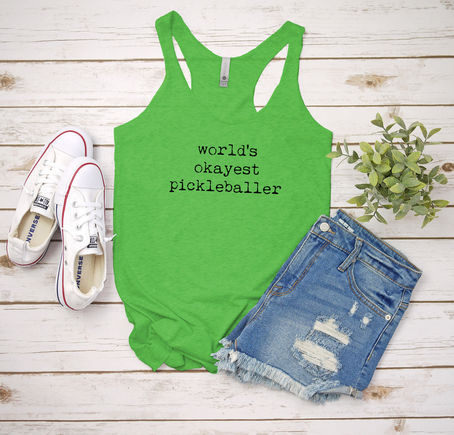 World's Okayest Pickleballer - Women's Tank - Heather Gray, Tahiti, or Envy