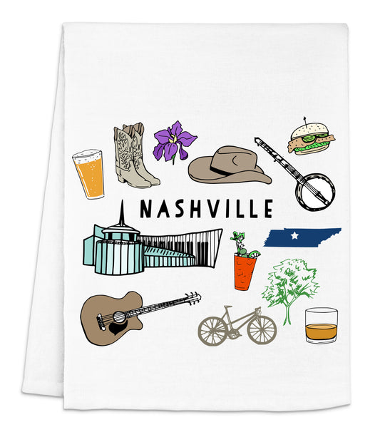 a dish towel with a picture of nashville