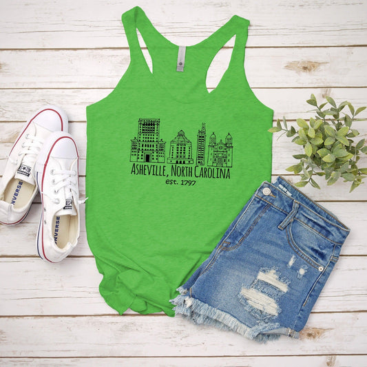 Downtown Historic Asheville NC - Women's Tank - Heather Gray, Tahiti, or Envy