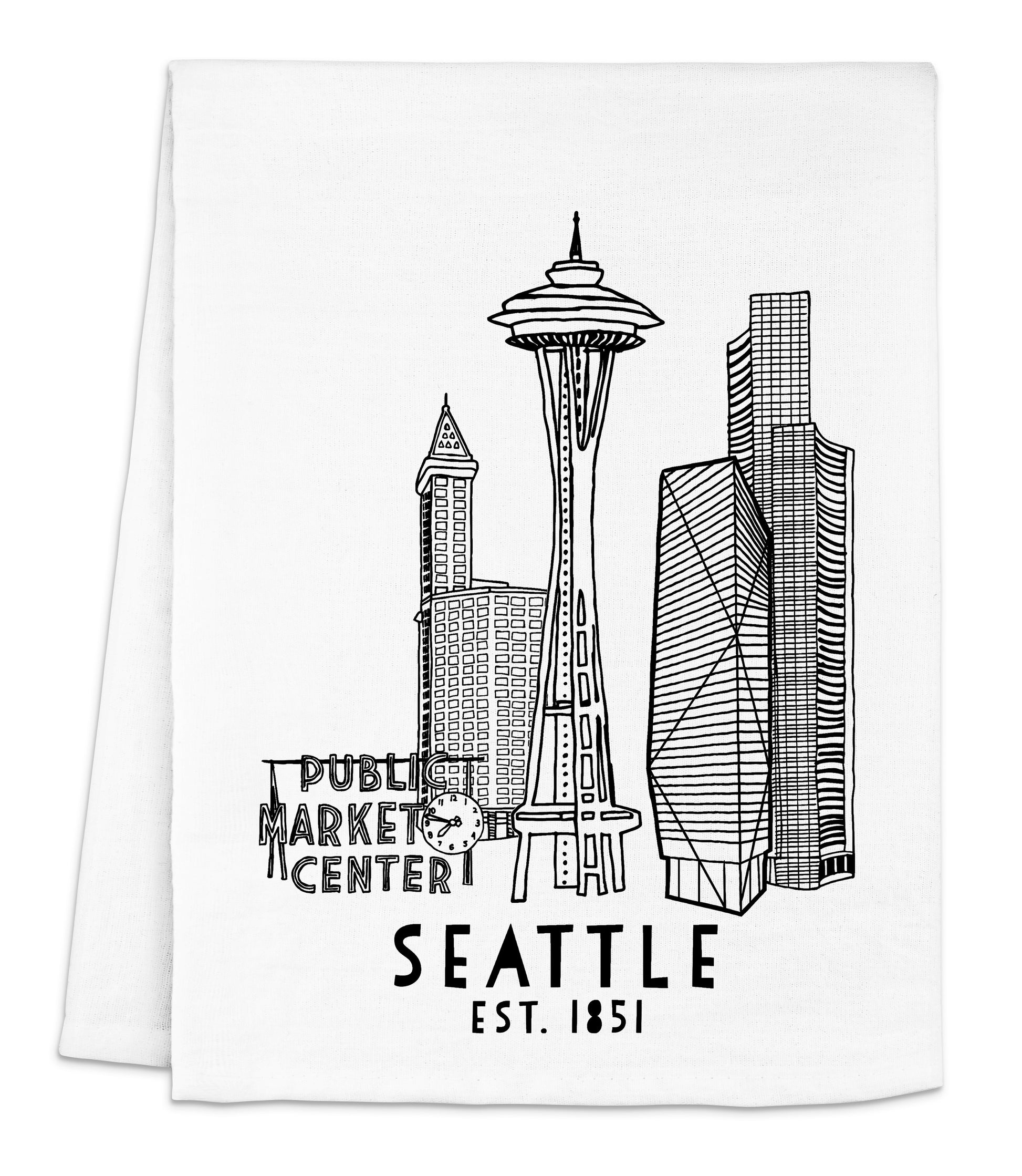 a napkin with a picture of the seattle skyline