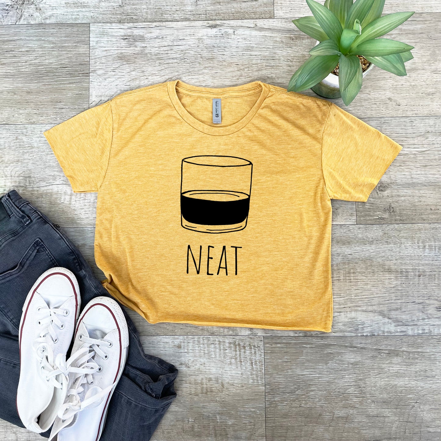 Neat (Whiskey) - Women's Crop Tee - Heather Gray or Gold