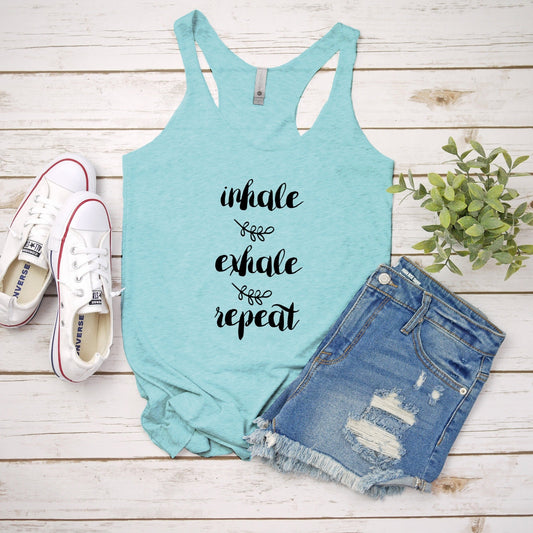 Inhale, Exhale, Repeat - Women's Tank - Heather Gray, Tahiti, or Envy
