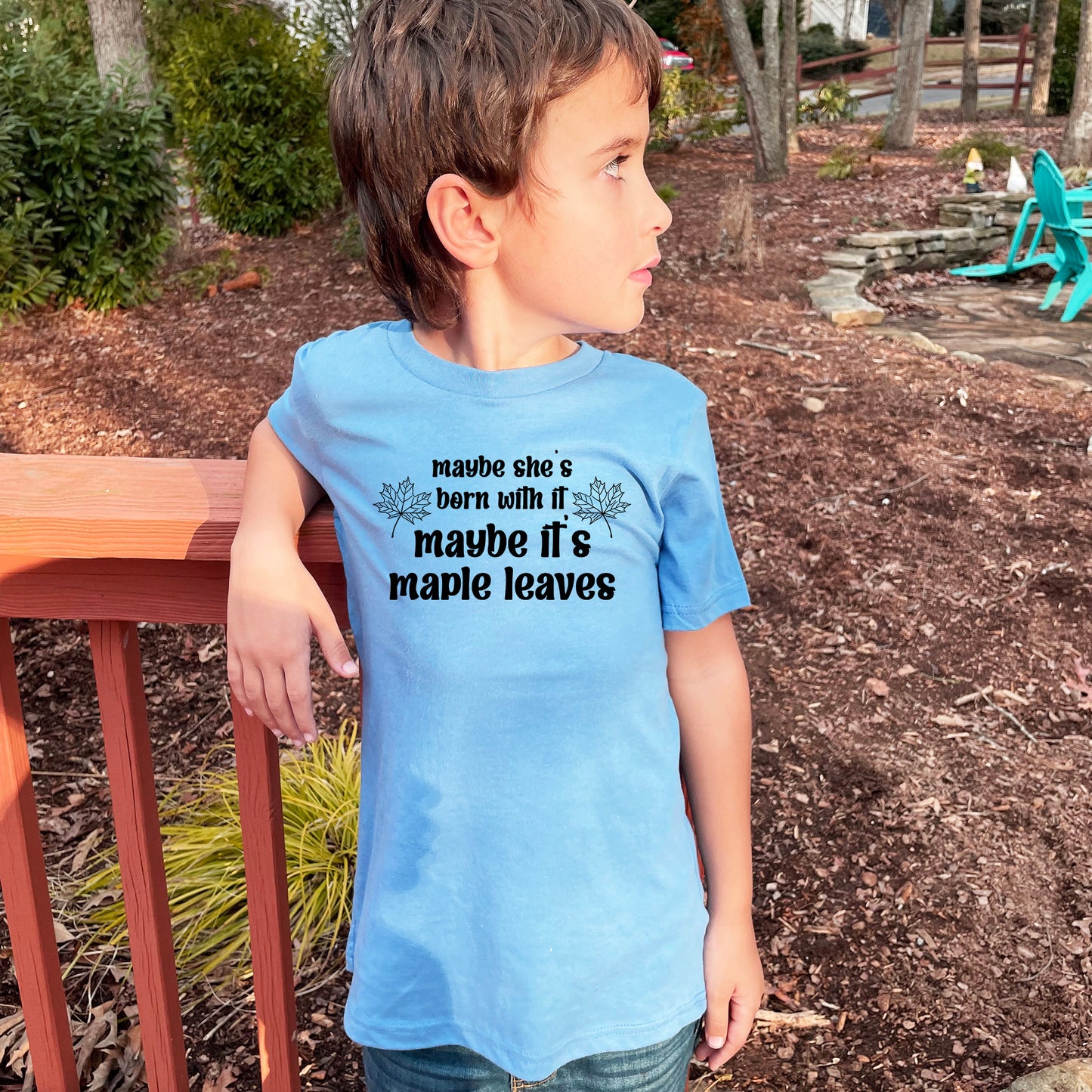 Maybe She's Born With It, Maybe It's Maple Leaves - Kid's Tee - Columbia Blue or Lavender