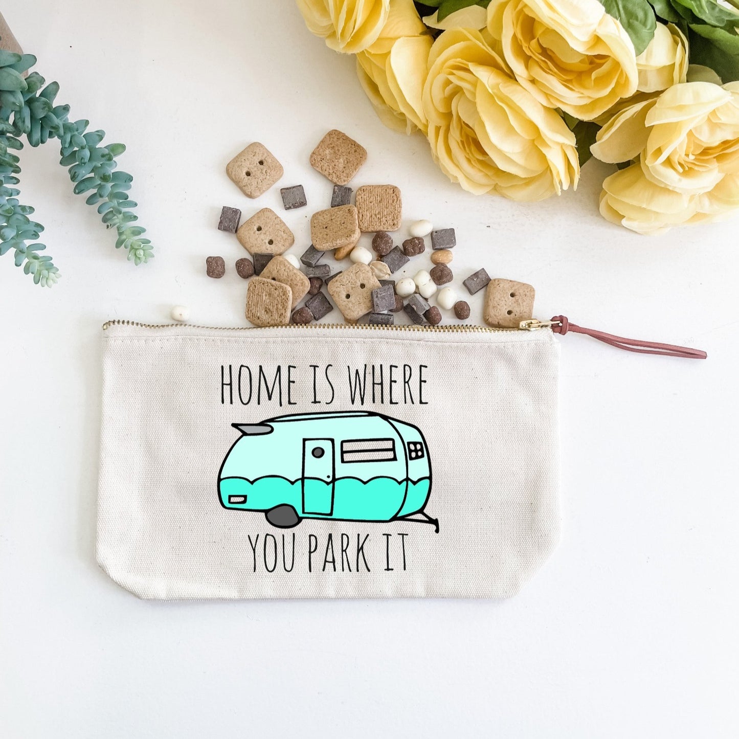 Home Is Where You Park It - Canvas Zipper Pouch