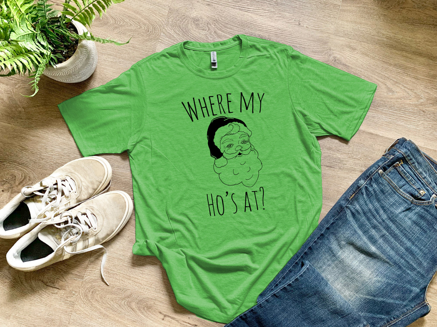 Where My Ho's At? (Santa) - Christmas Tee - Men's / Unisex Tee - Envy or Red