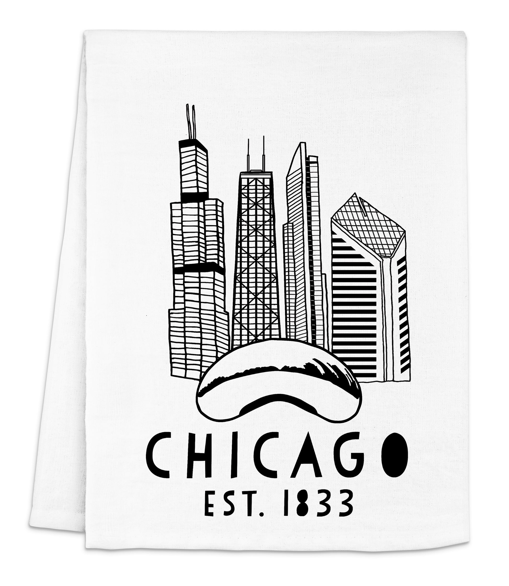 a white towel with a chicago skyline on it