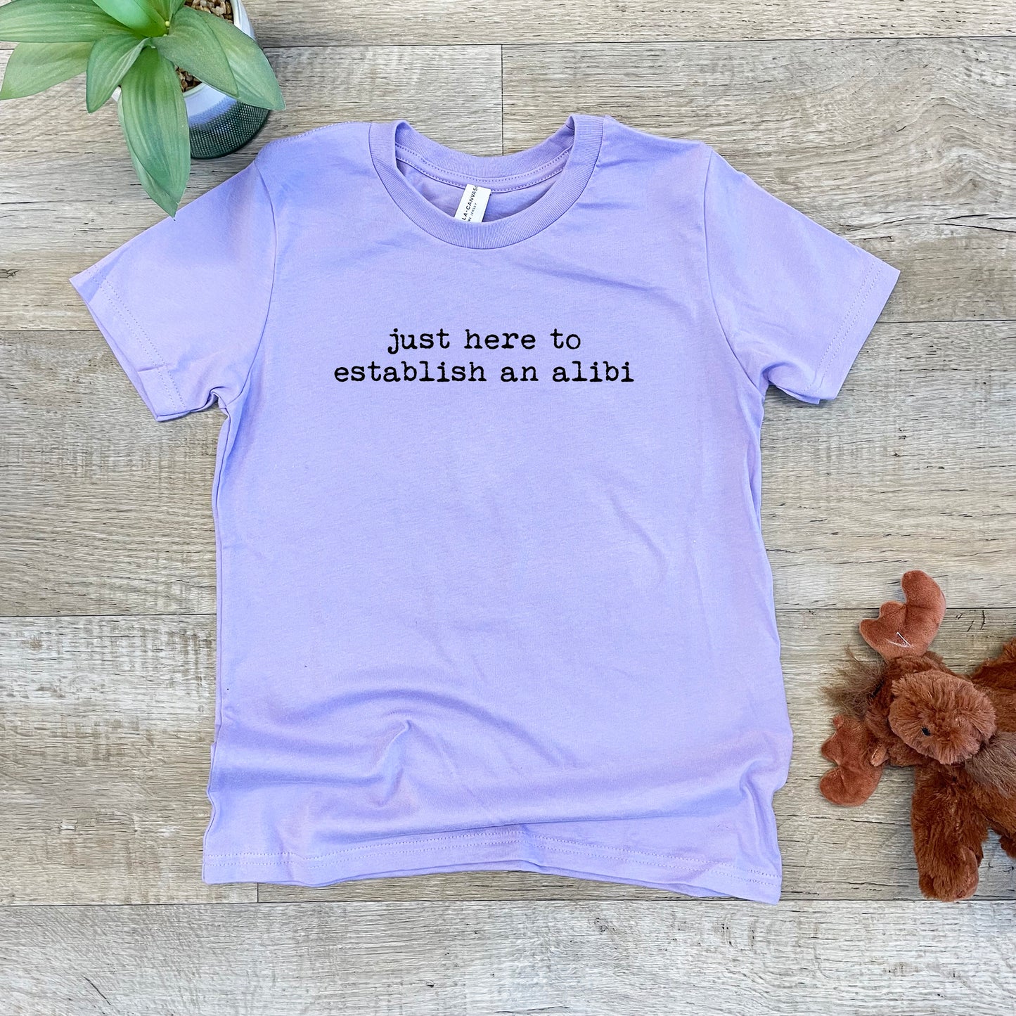 Just Here To Establish An Alibi - Kid's Tee - Columbia Blue or Lavender
