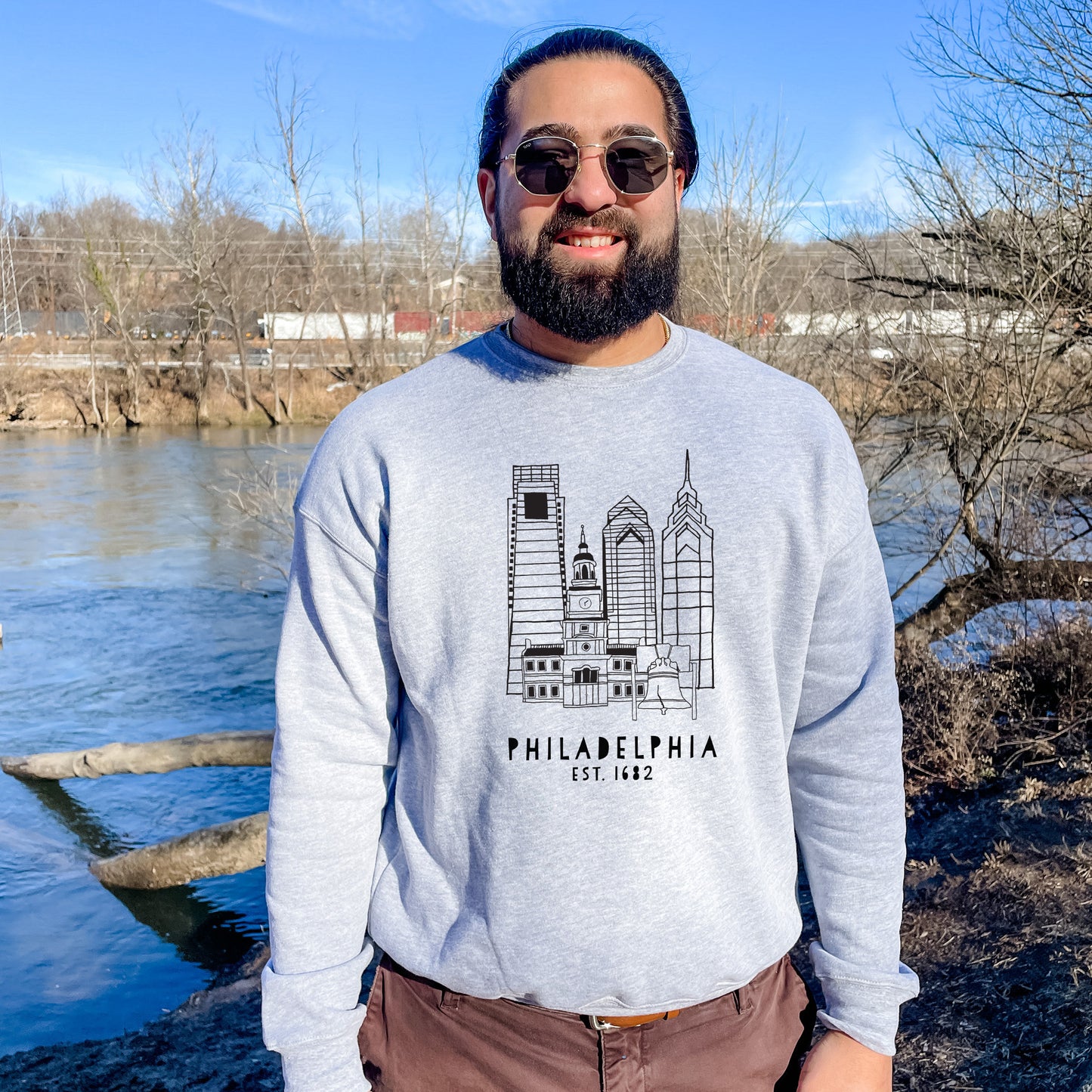 Downtown Philadelphia, PA - Unisex Sweatshirt - Heather Gray or Dusty Blue