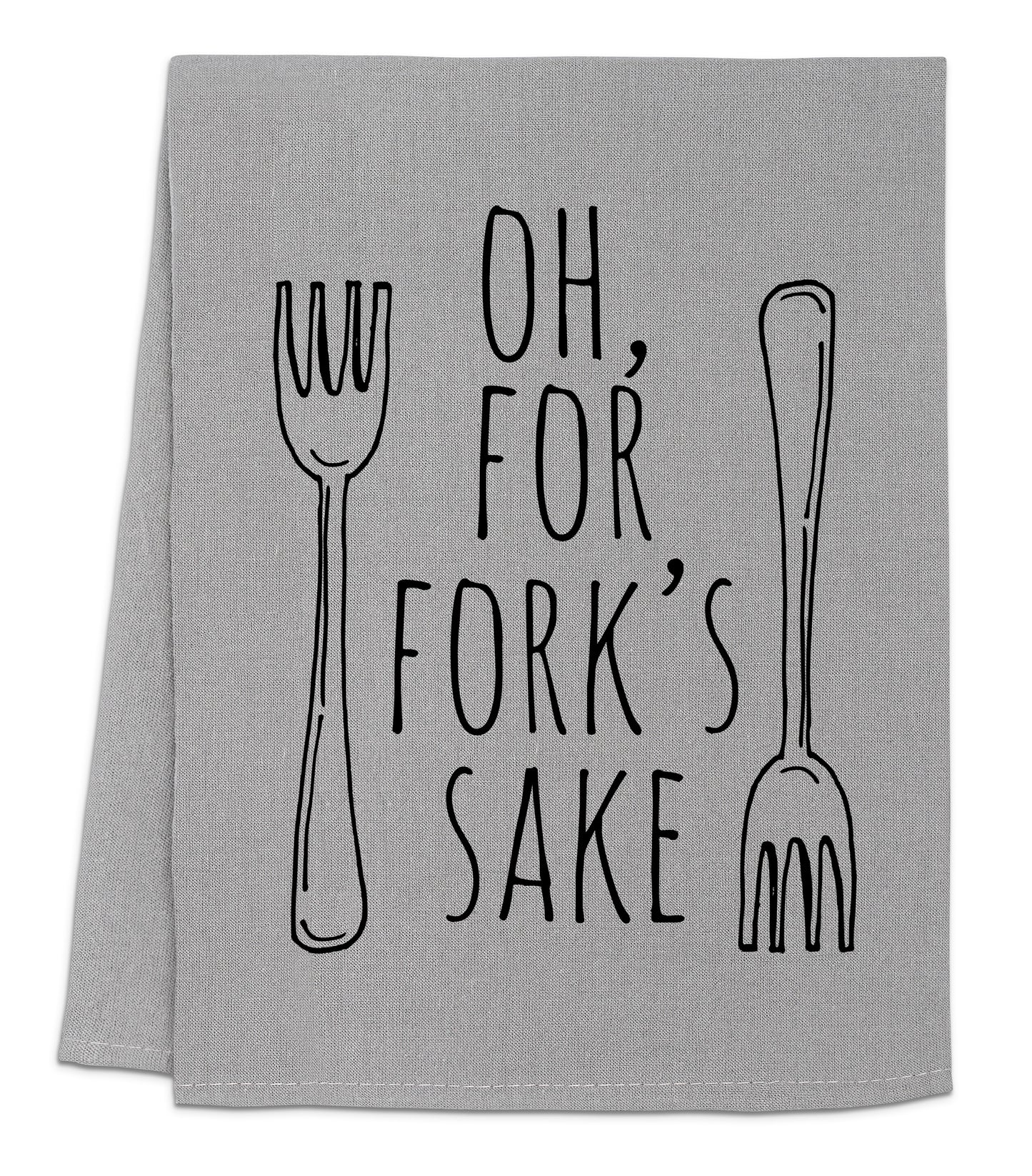 a kitchen towel with a fork and spoon on it