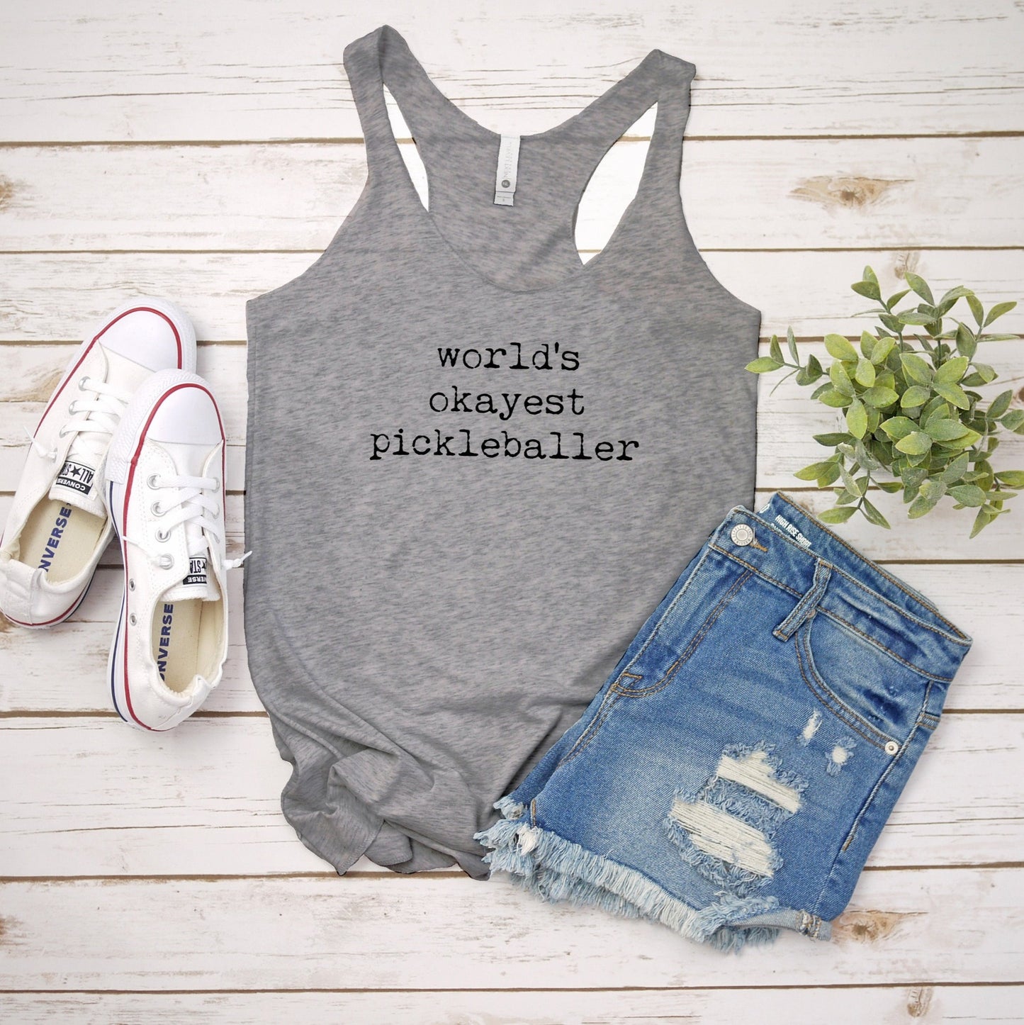 World's Okayest Pickleballer - Women's Tank - Heather Gray, Tahiti, or Envy