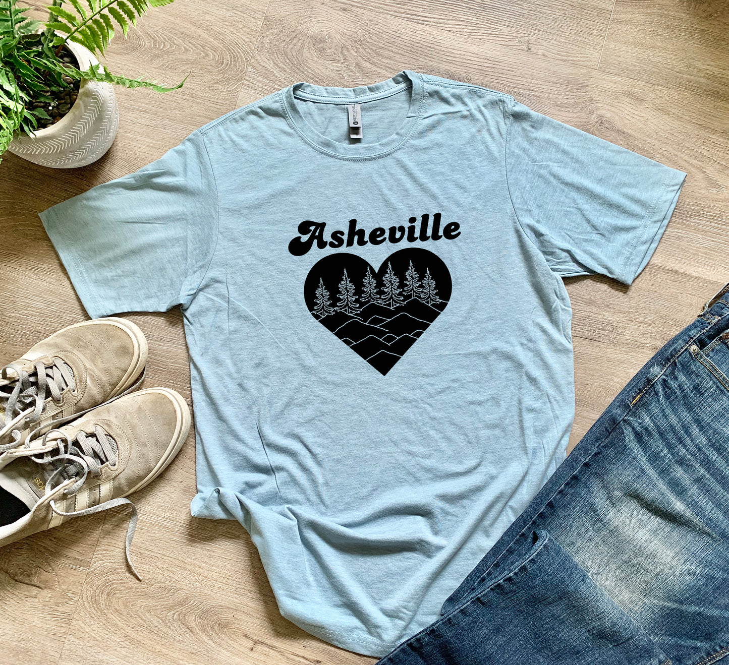Asheville Heart - Men's / Unisex Tee - Stonewash Blue or Sage