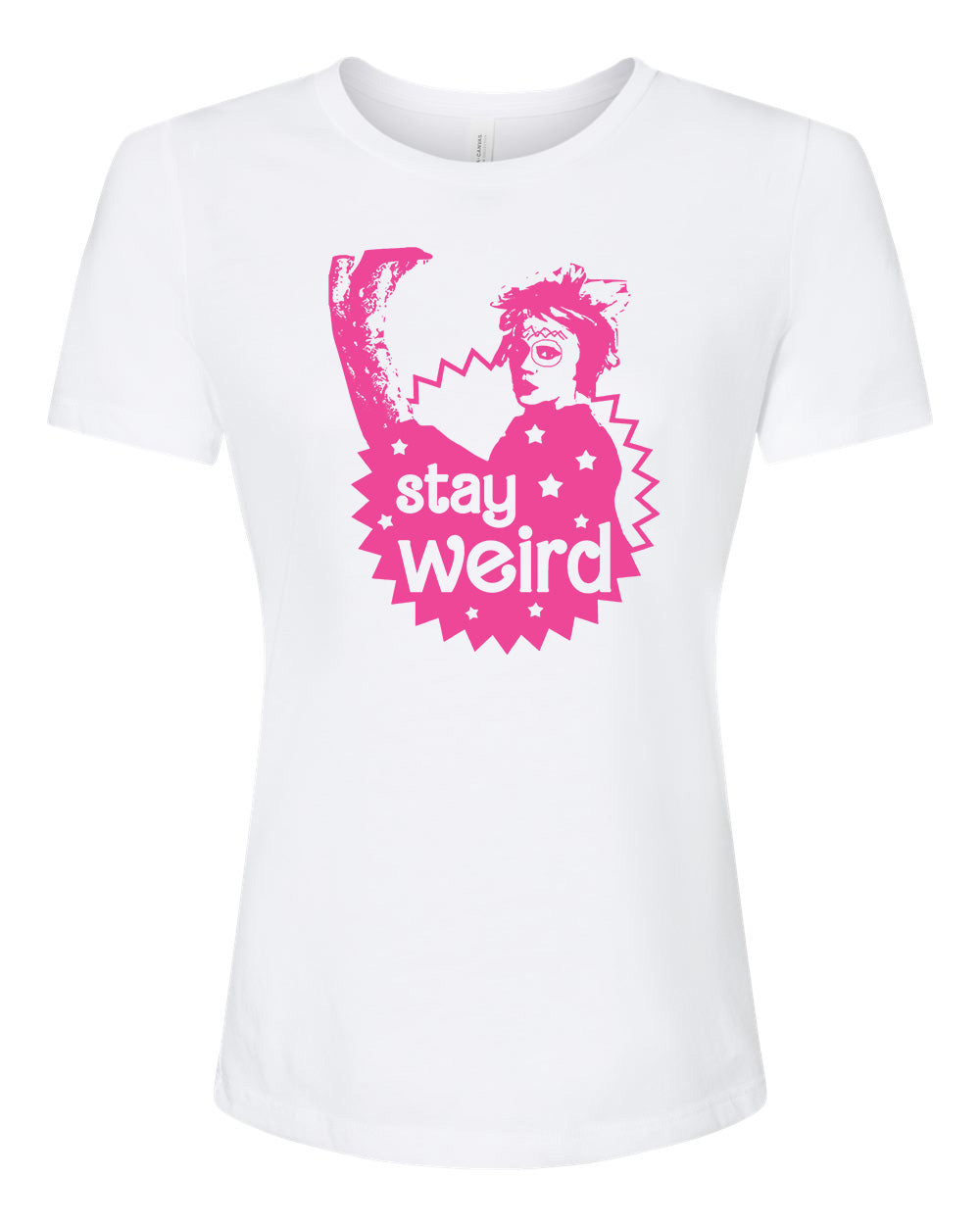 Stay Weird - Women's Crew Tee - White with Pink Ink