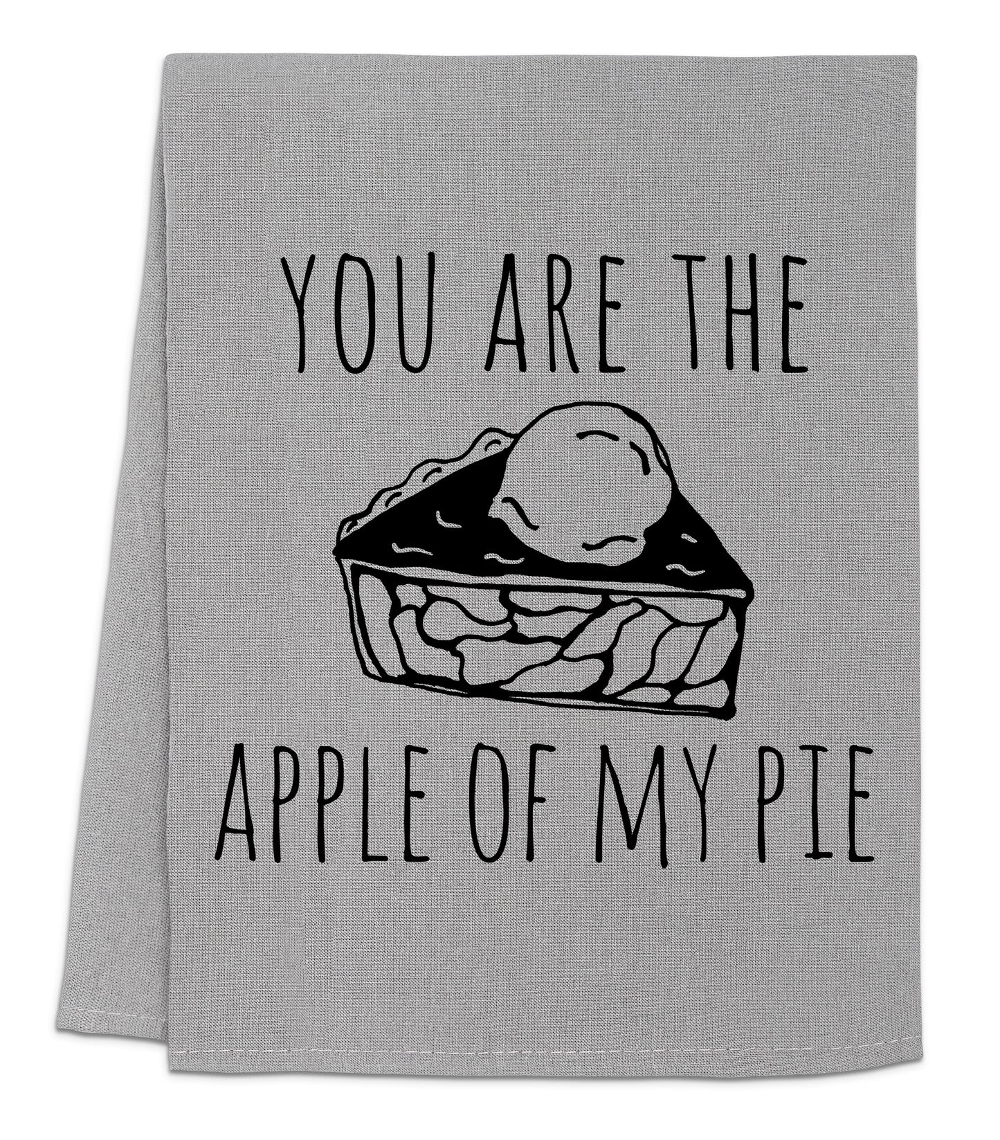 a dish towel with a picture of a pie on it