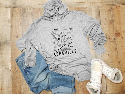 Asheville Map - Unisex T-Shirt Hoodie - Heather Gray
