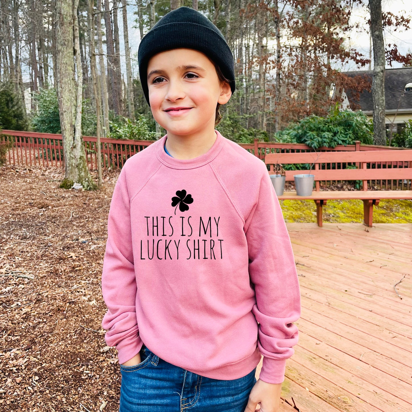 Lucky Shirt (Four Leaf Clover) - Kid's Sweatshirt - Heather Gray or Mauve