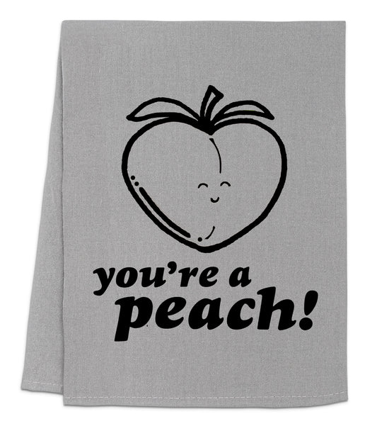 a towel with a picture of a peach on it