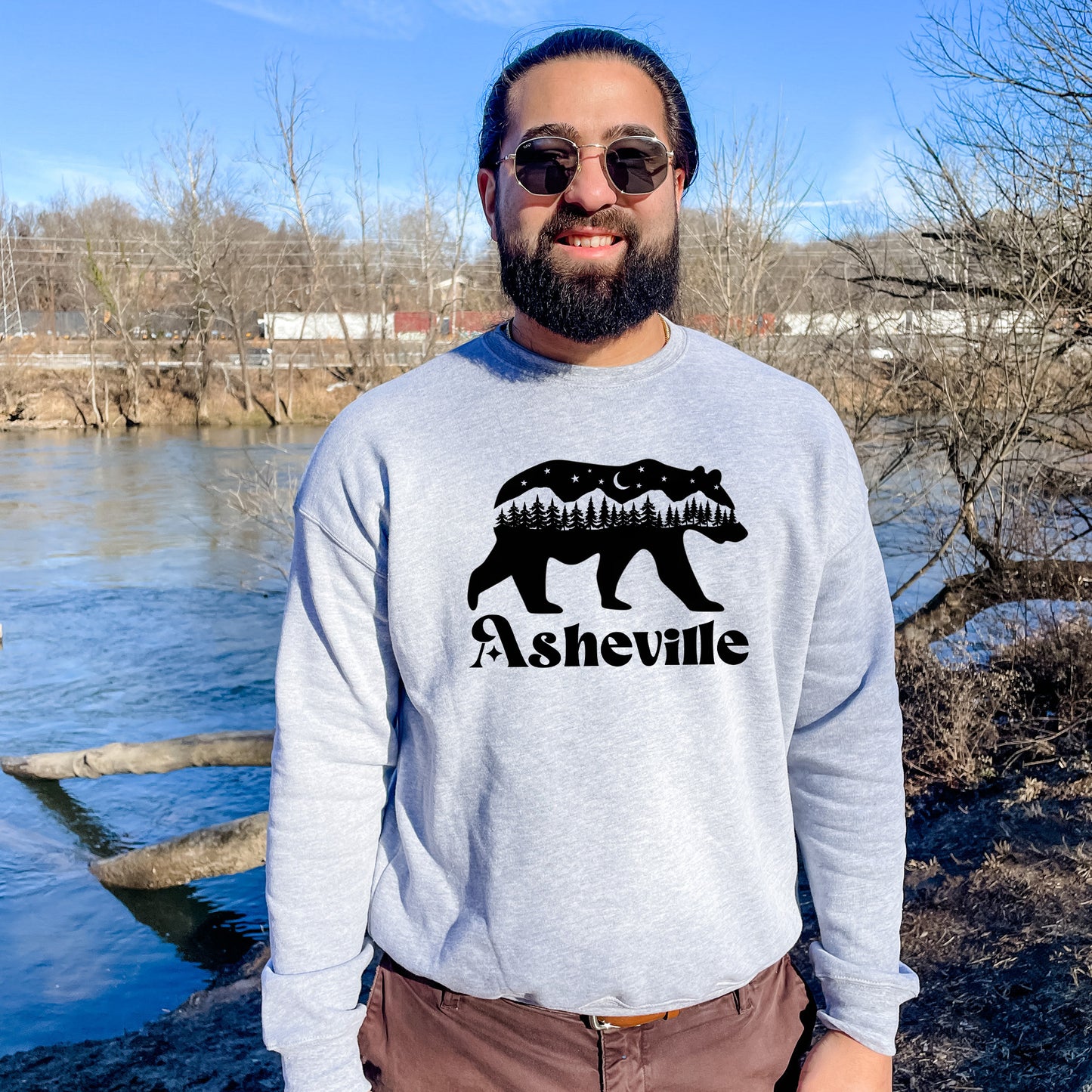 Asheville Bear - Unisex Sweatshirt - Heather Gray or Dusty Blue