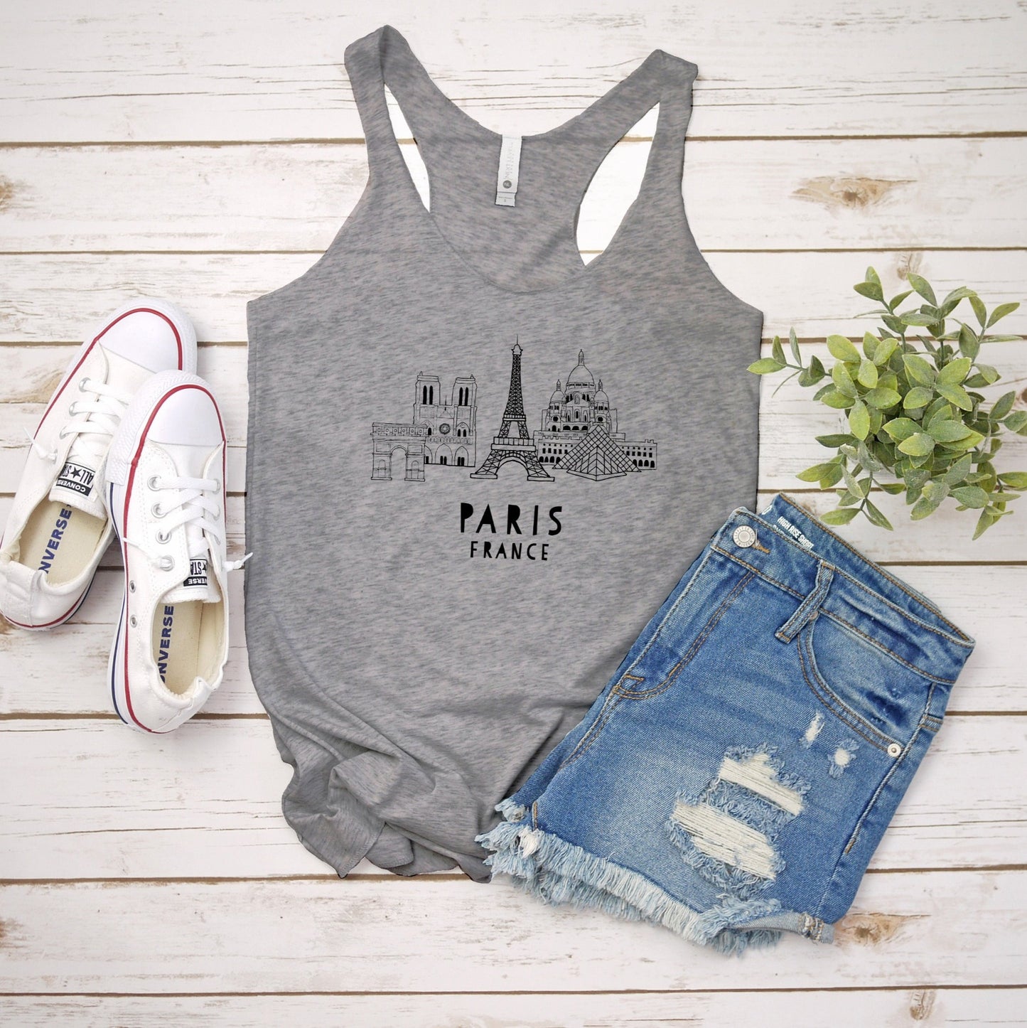 Paris Skyline - Women's Tank - Heather Gray, Tahiti, or Envy