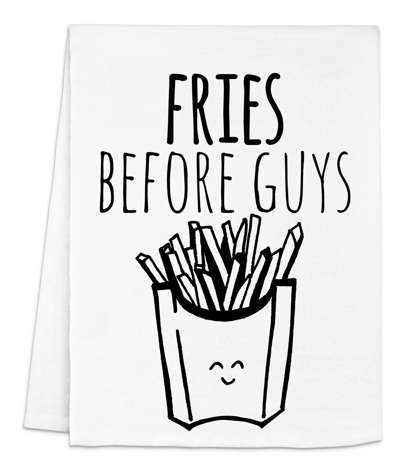 a napkin with fries before guys written on it