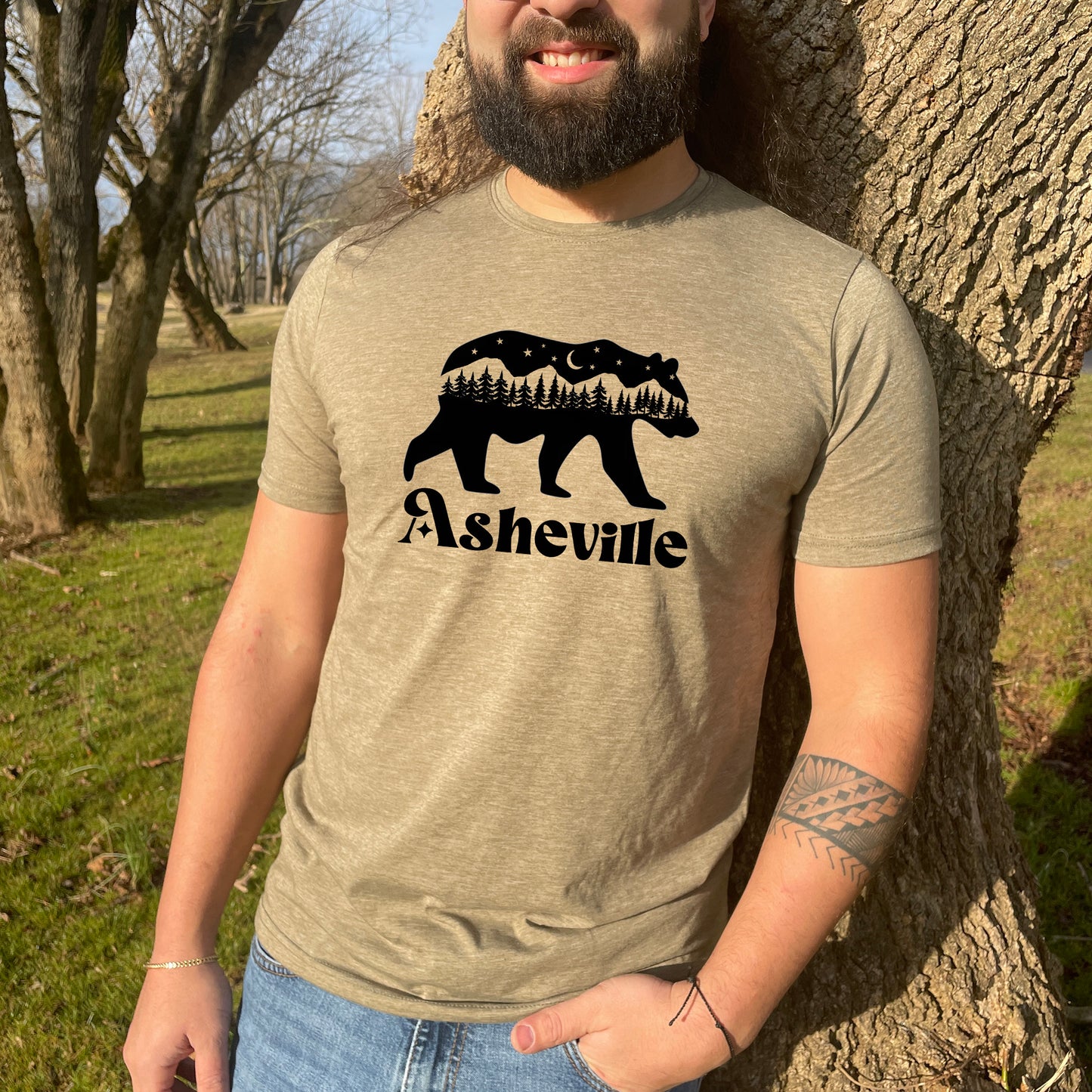 Asheville Bear - Men's / Unisex Tee - Stonewash Blue or Sage