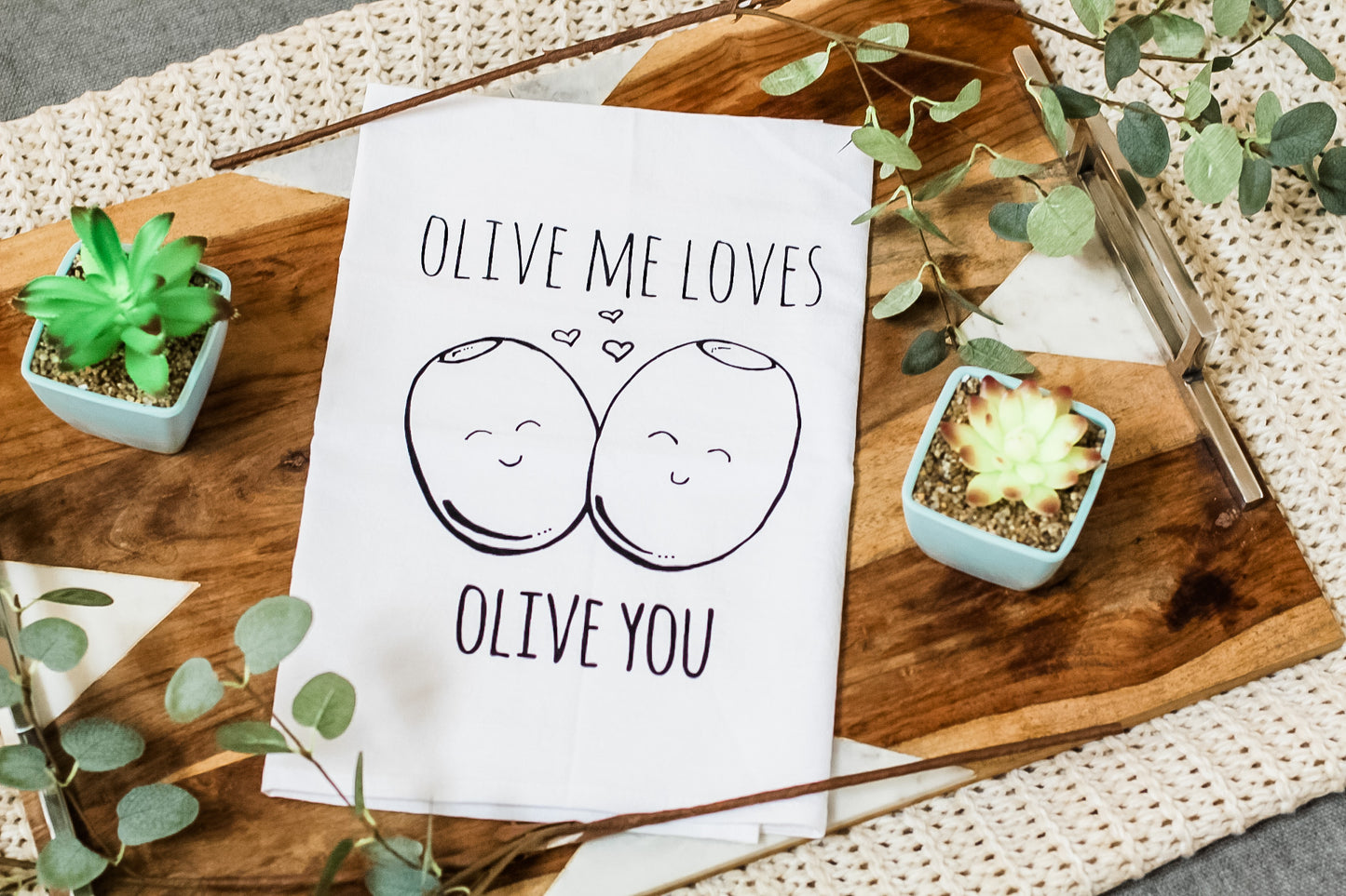 Olive Me Loves Olive You Dish Towel - White Or Gray - MoonlightMakers