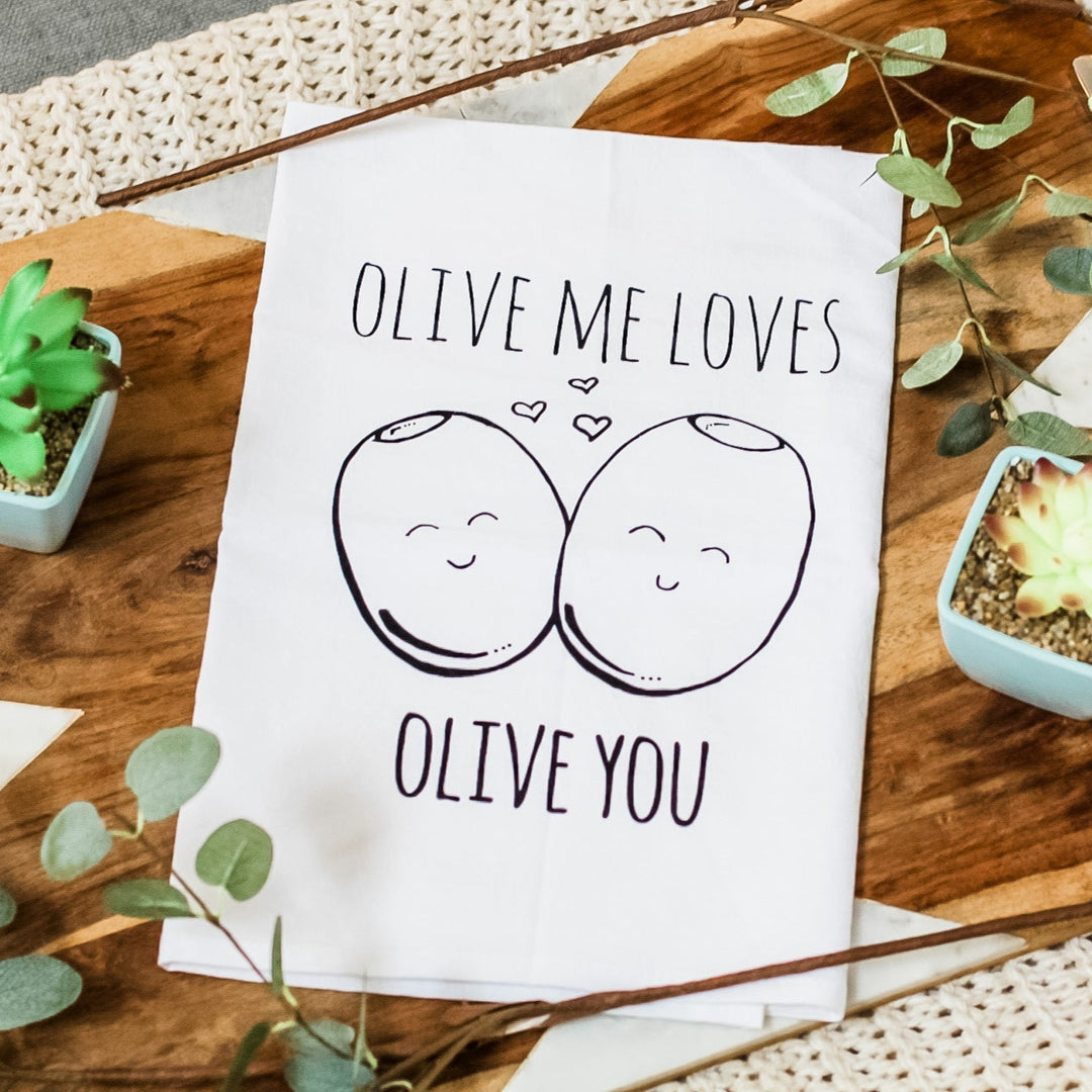 Olive Me Loves Olive You Dish Towel - White Or Gray - MoonlightMakers