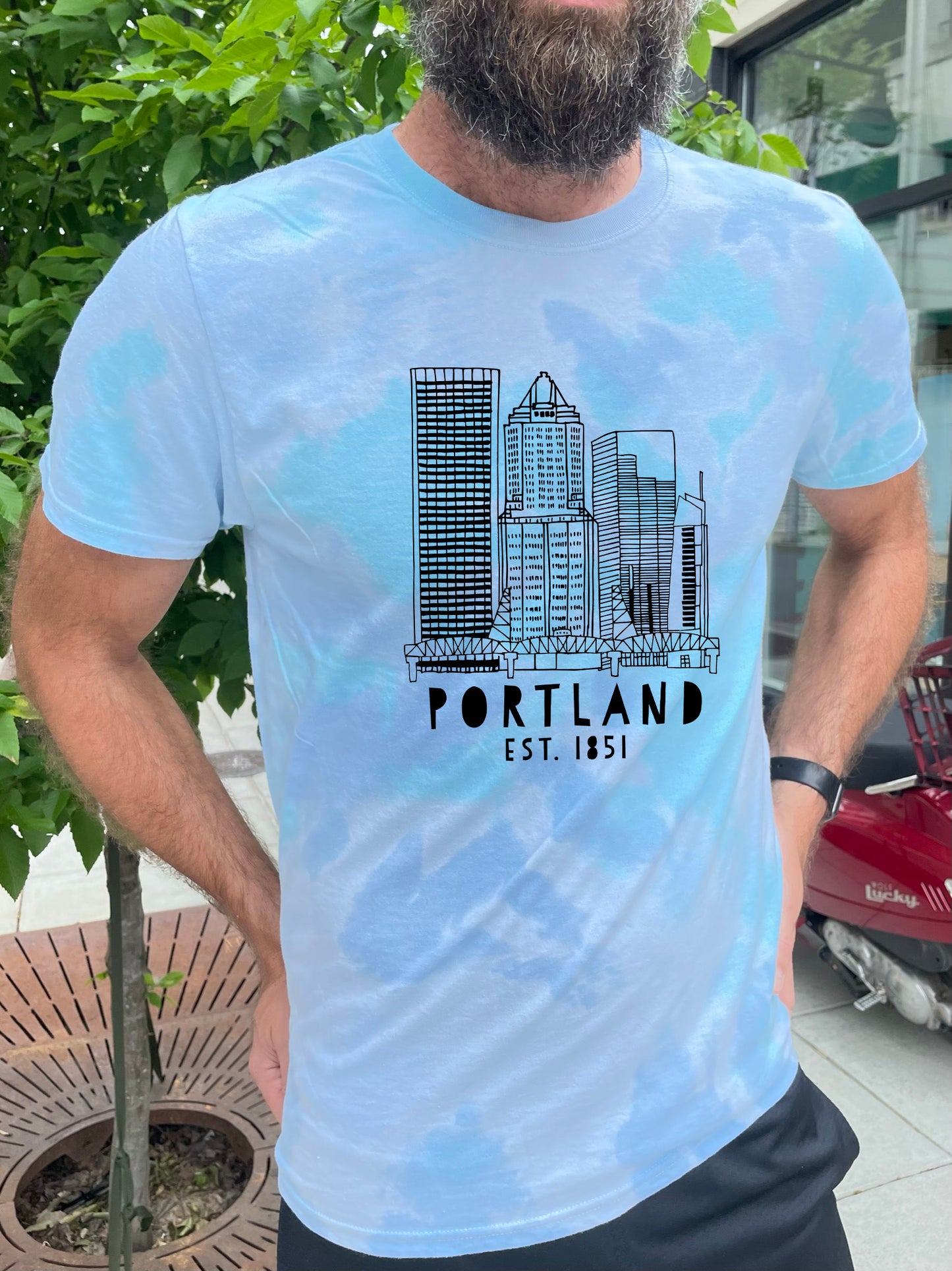 Downtown Portland, Oregon - Mens/Unisex Tie Dye Tee - Blue