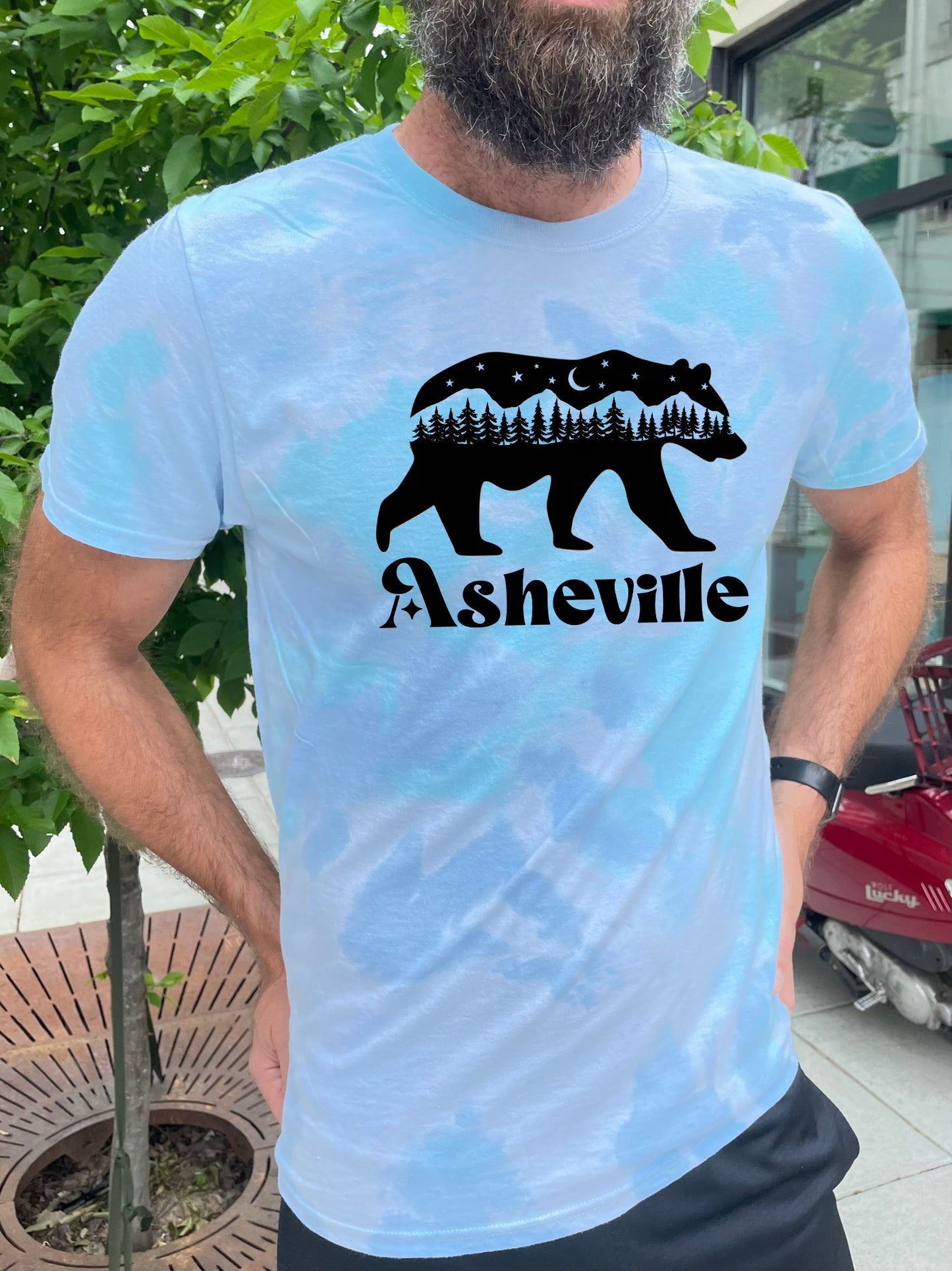 Asheville Bear - Mens/Unisex Tie Dye Tee - Blue