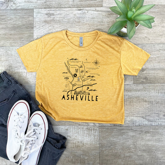 Asheville Map - Women's Crop Tee - Heather Gray or Gold
