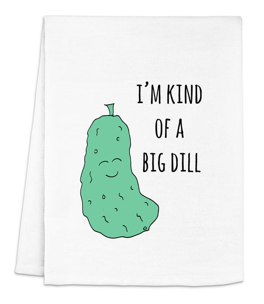a dish towel with a cartoon of a big dill on it