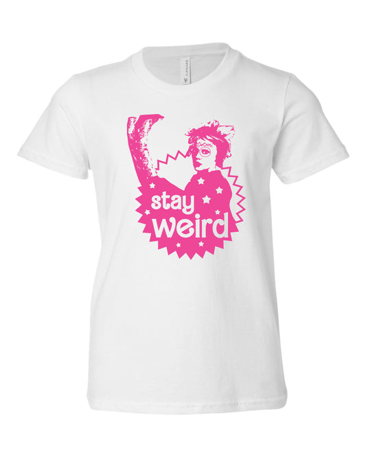 Stay Weird - Kid's Tee - White with Pink Ink