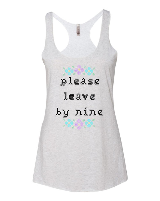 Please Leave By Nine - Cross Stitch Design - Women's Tank - White