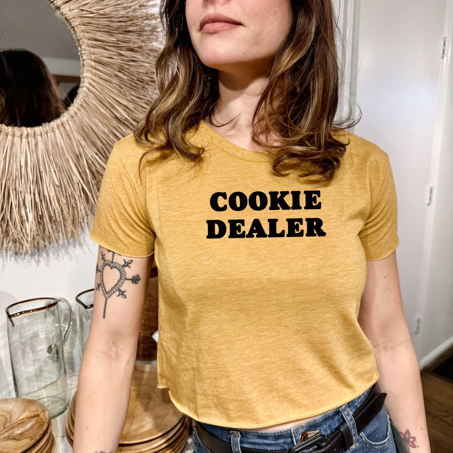 Cookie Dealer (Baking) - Women's Crop Tee - Heather Gray or Gold