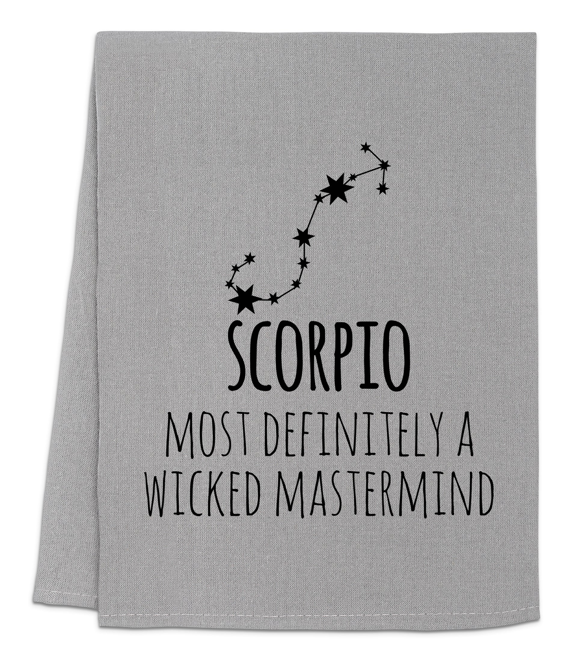 a towel with the words scorpio on it