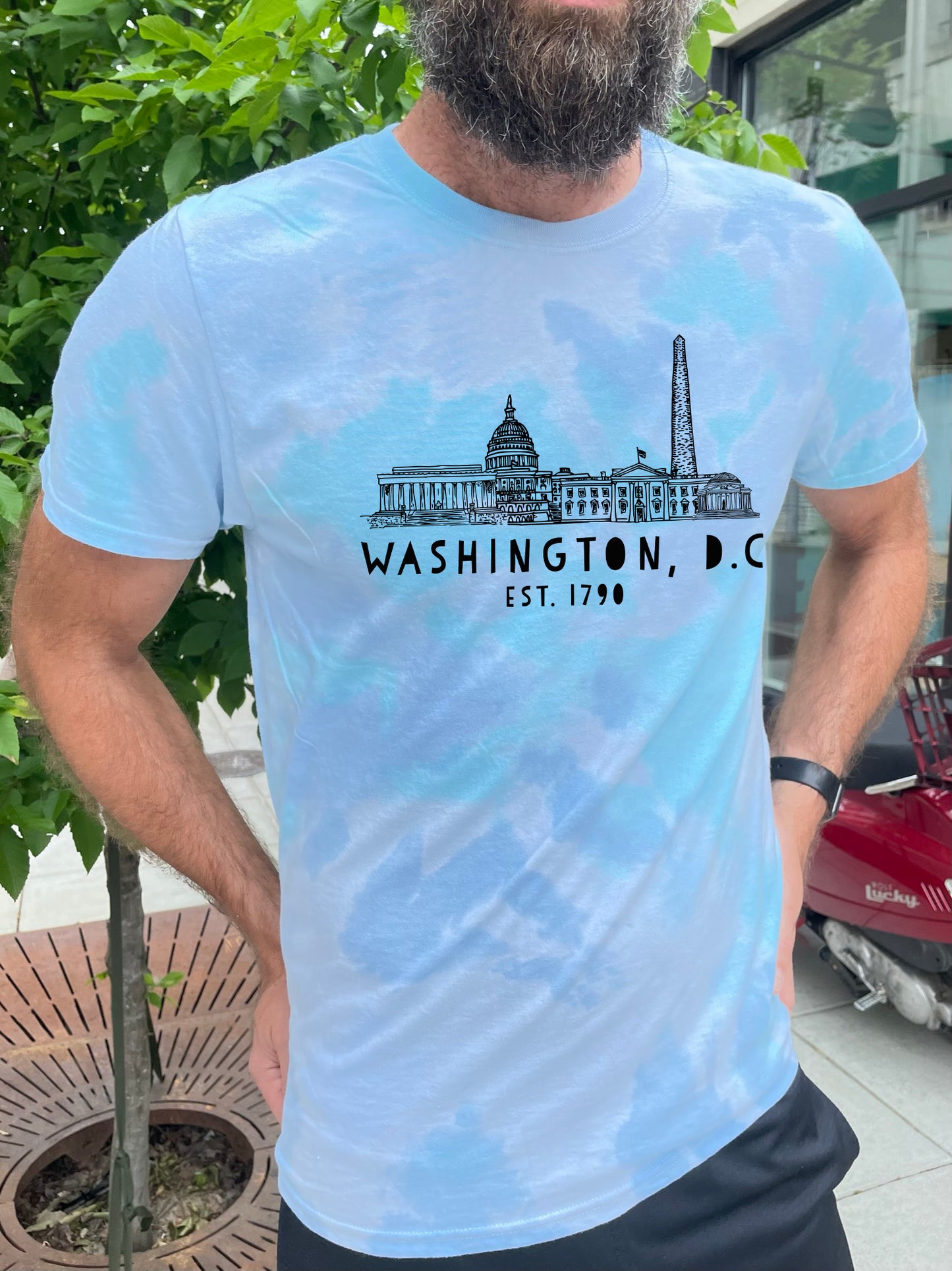 Downtown Washington DC - Mens/Unisex Tie Dye Tee - Blue