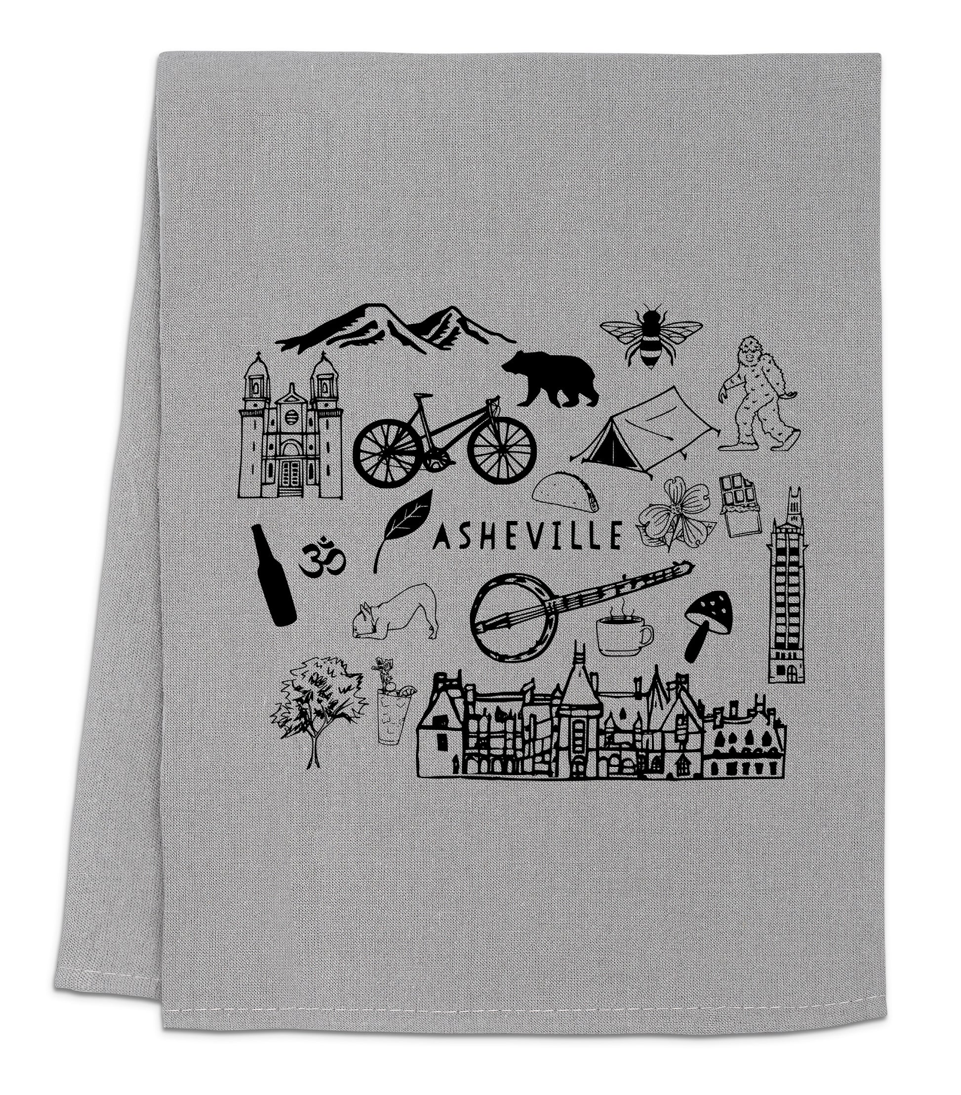 a towel with a picture of a castle and other things on it