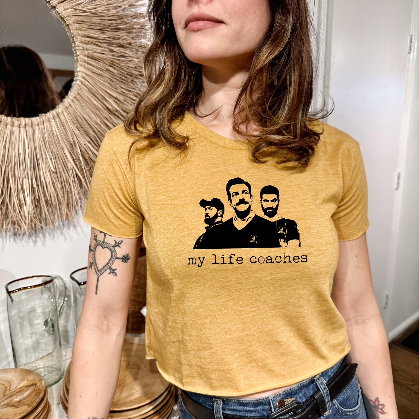 My Life Coaches (Ted Lasso) - Women's Crop Tee - Heather Gray or Gold
