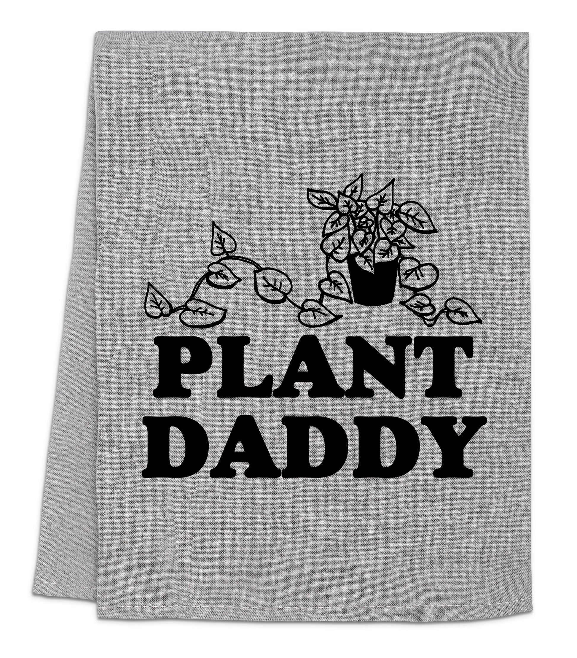 a gray towel with a plant daddy on it