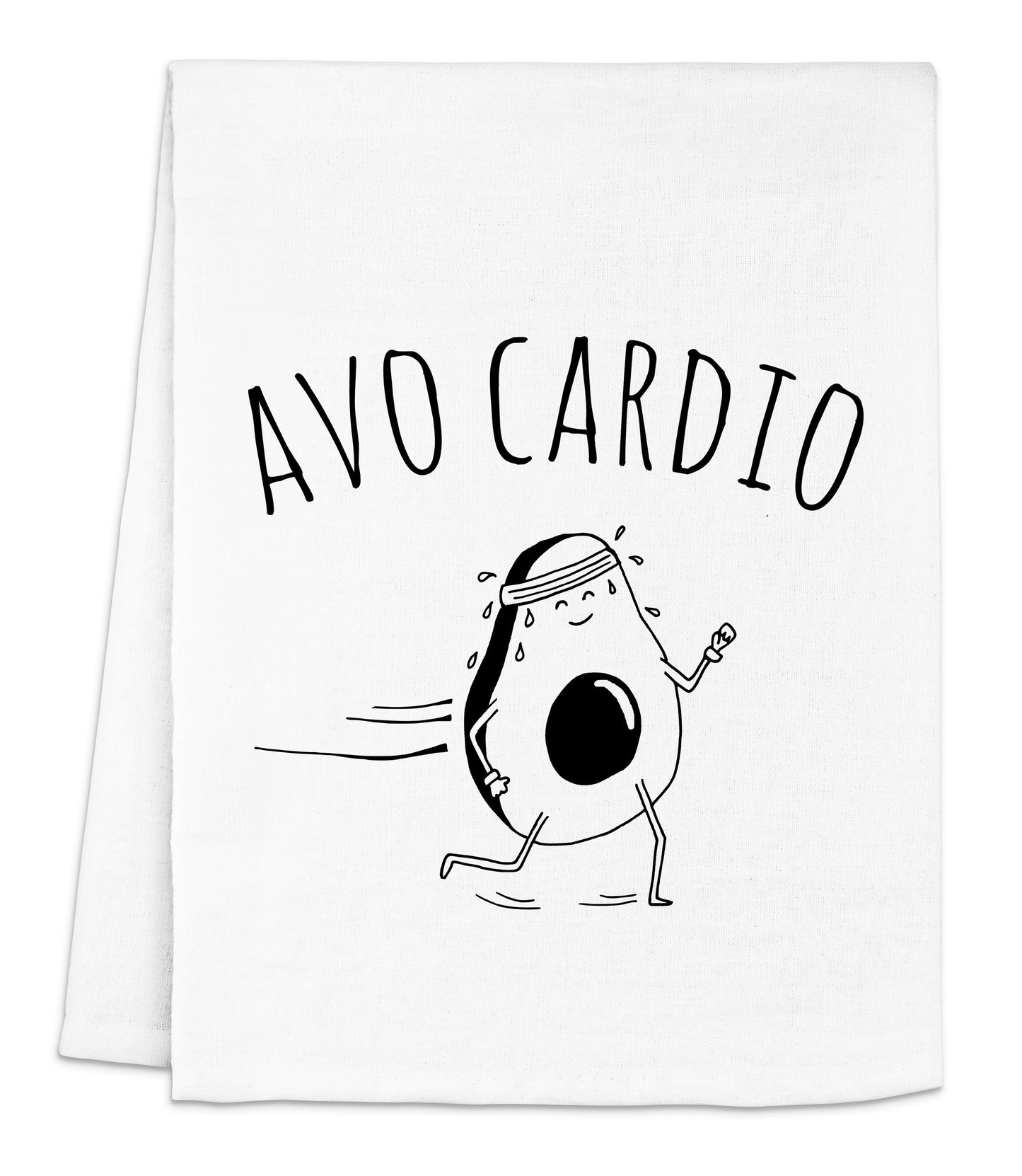 a white dish towel with a cartoon character running