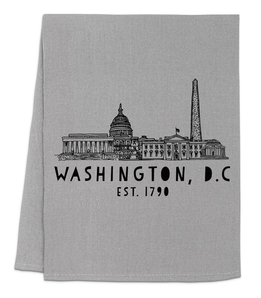 the washington d c skyline is shown on a gray towel