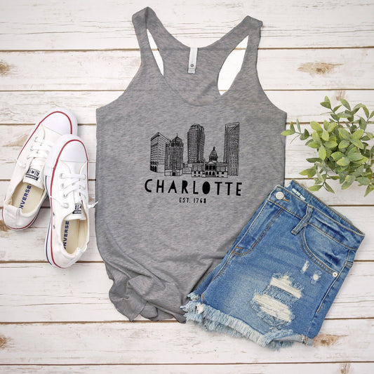 Charlotte Skyline - Women's Tank - Heather Gray, Tahiti, or Envy