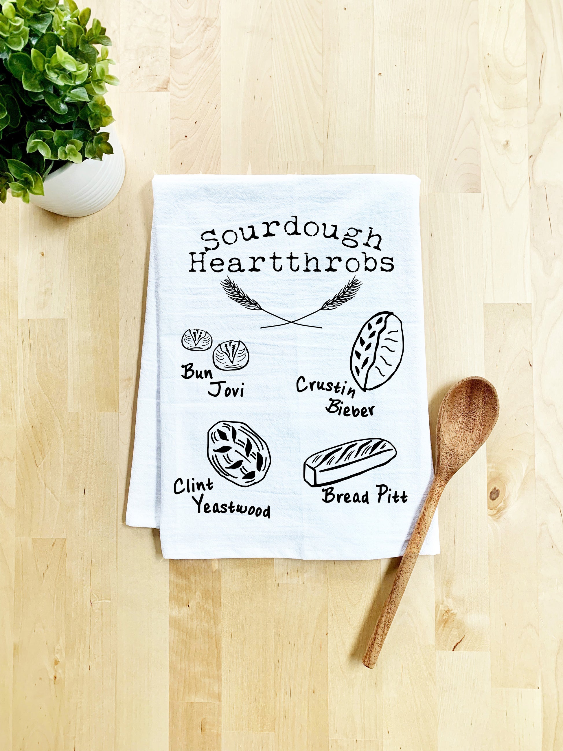 a tea towel with the words sourdough heartthrobs on it