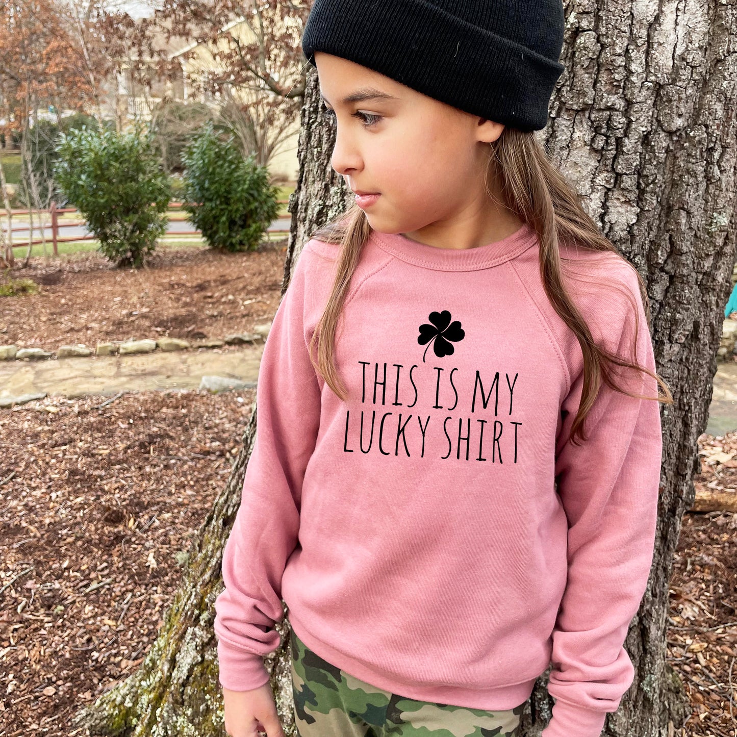 Lucky Shirt (Four Leaf Clover) - Kid's Sweatshirt - Heather Gray or Mauve