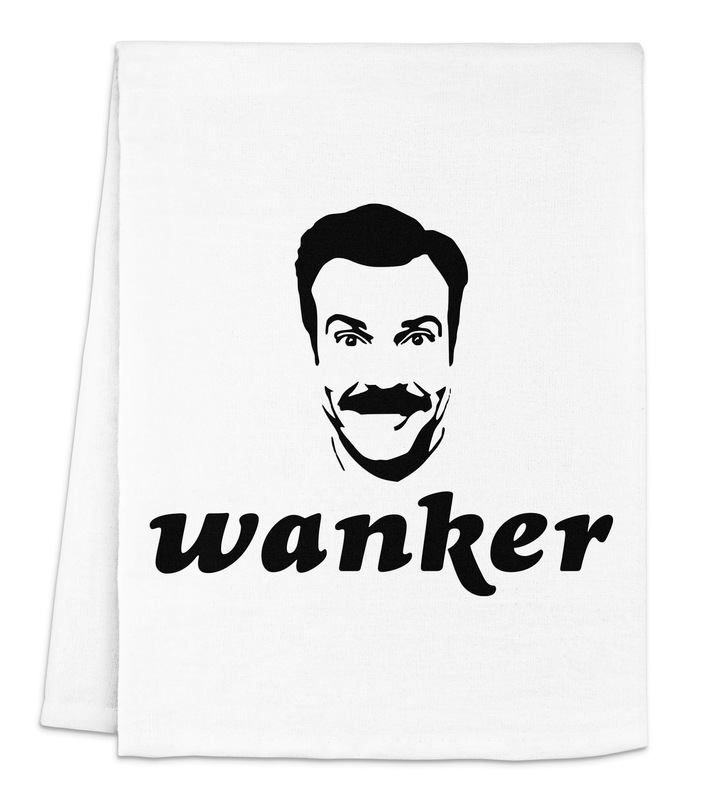 a white towel with a picture of a man with a mustache