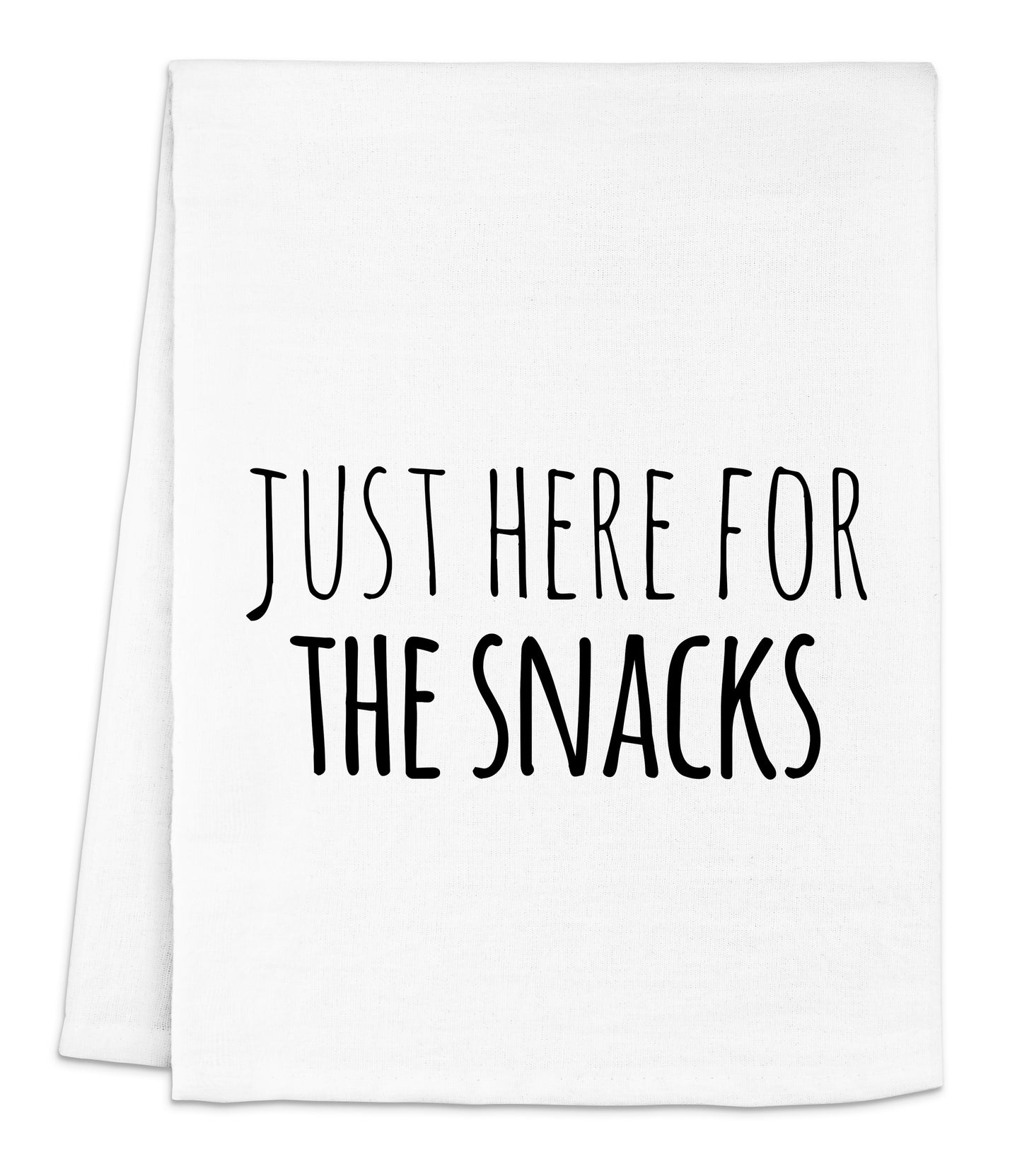 a napkin that says just here for the snacks