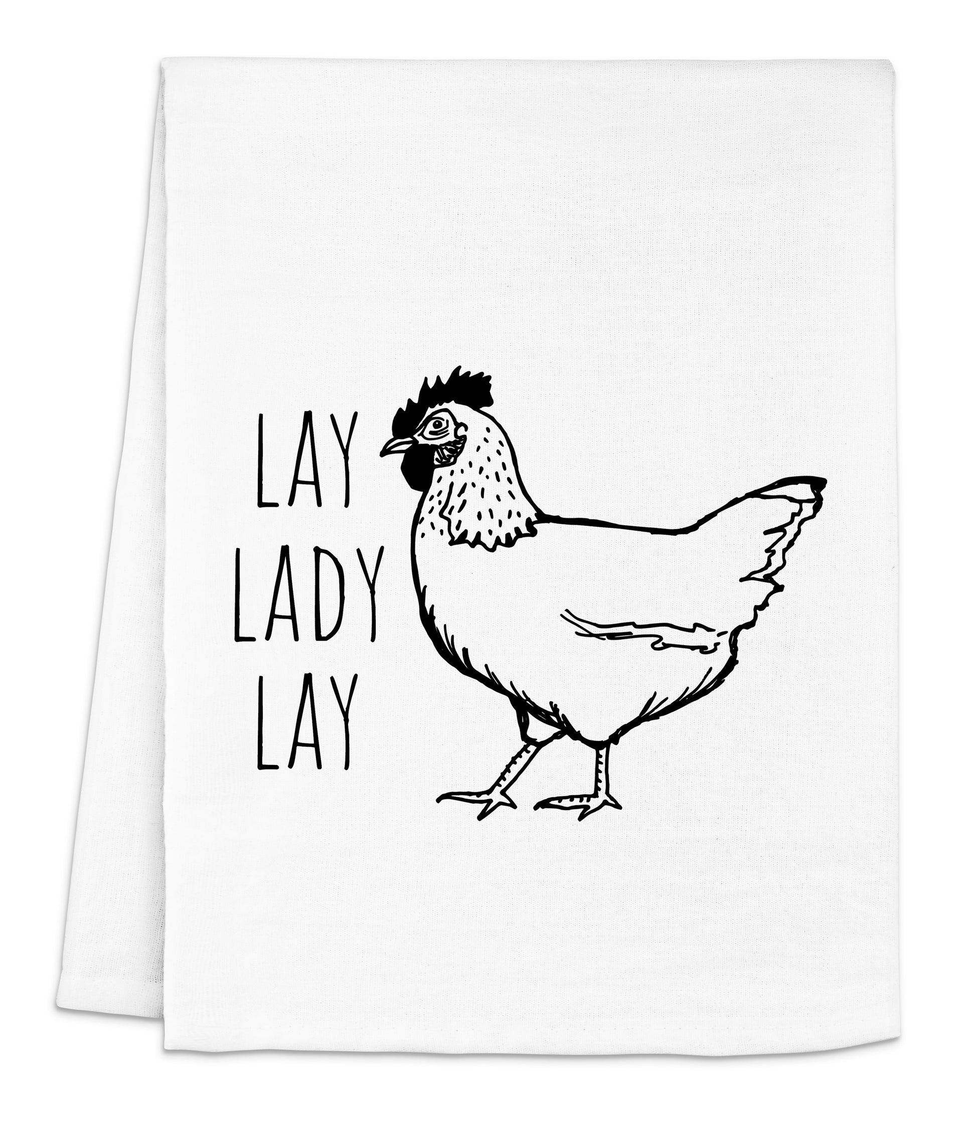 a white dish towel with a chicken drawn on it
