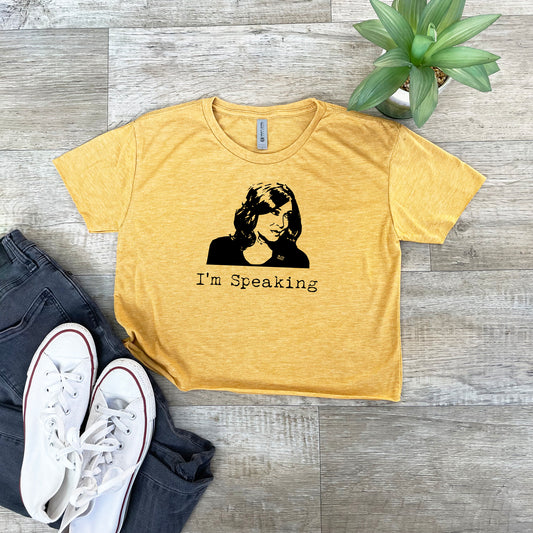 I'm Speaking (Kamala Harris) - Women's Crop Tee - Heather Gray or Gold