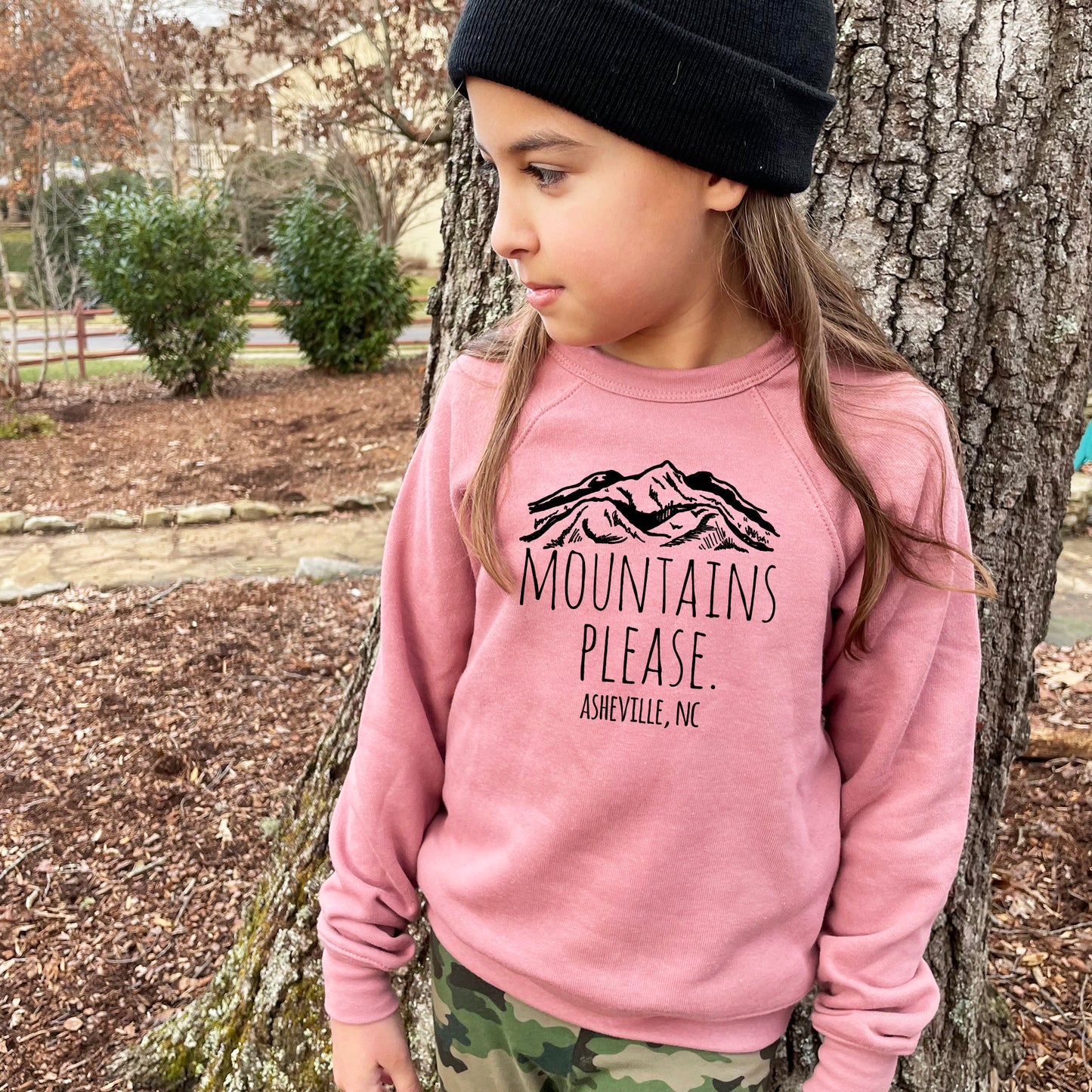 Mountains Please Asheville, Asheville, NC - Kid's Sweatshirt - Heather Gray or Mauve