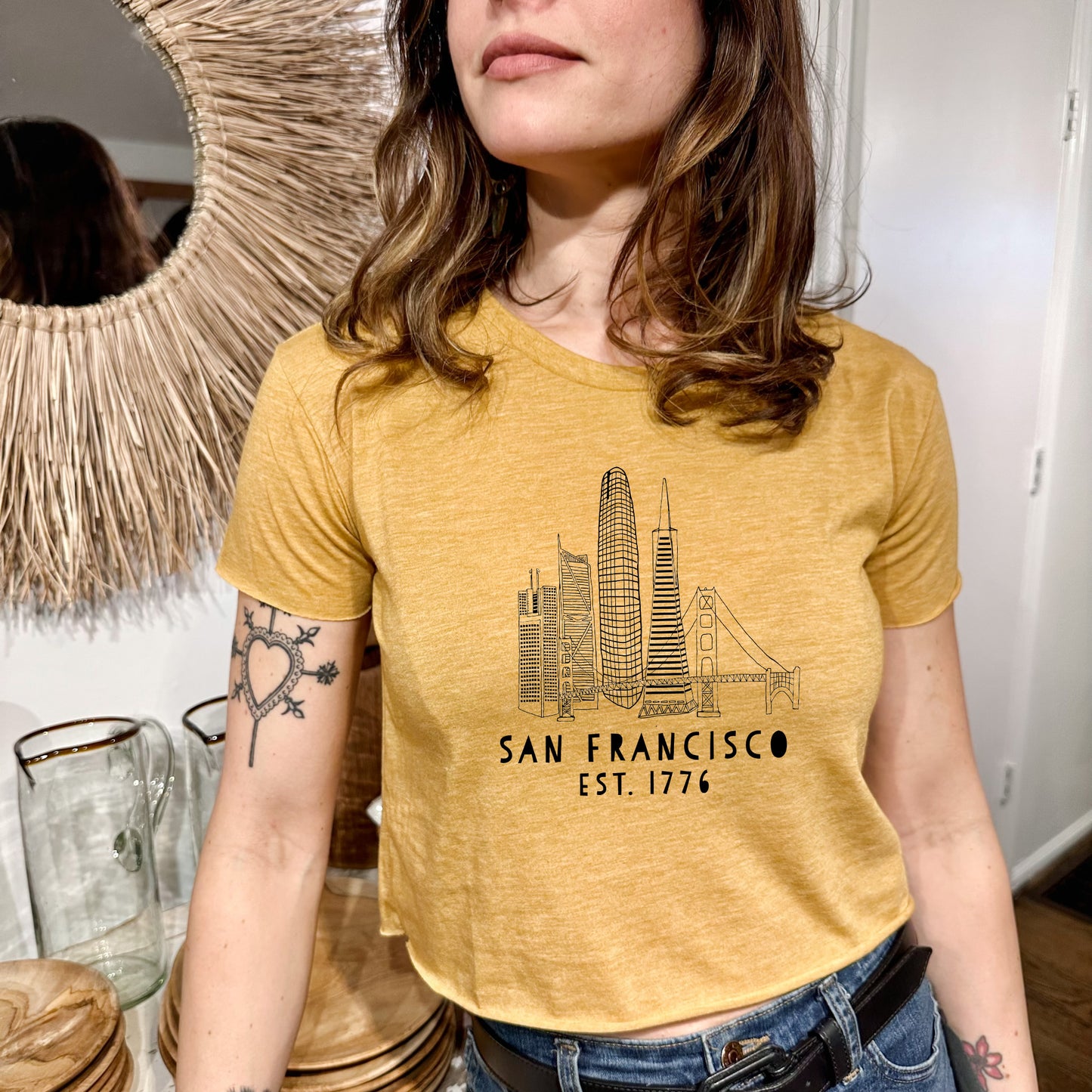 San Francisco Skyline - Women's Crop Tee - Heather Gray or Gold