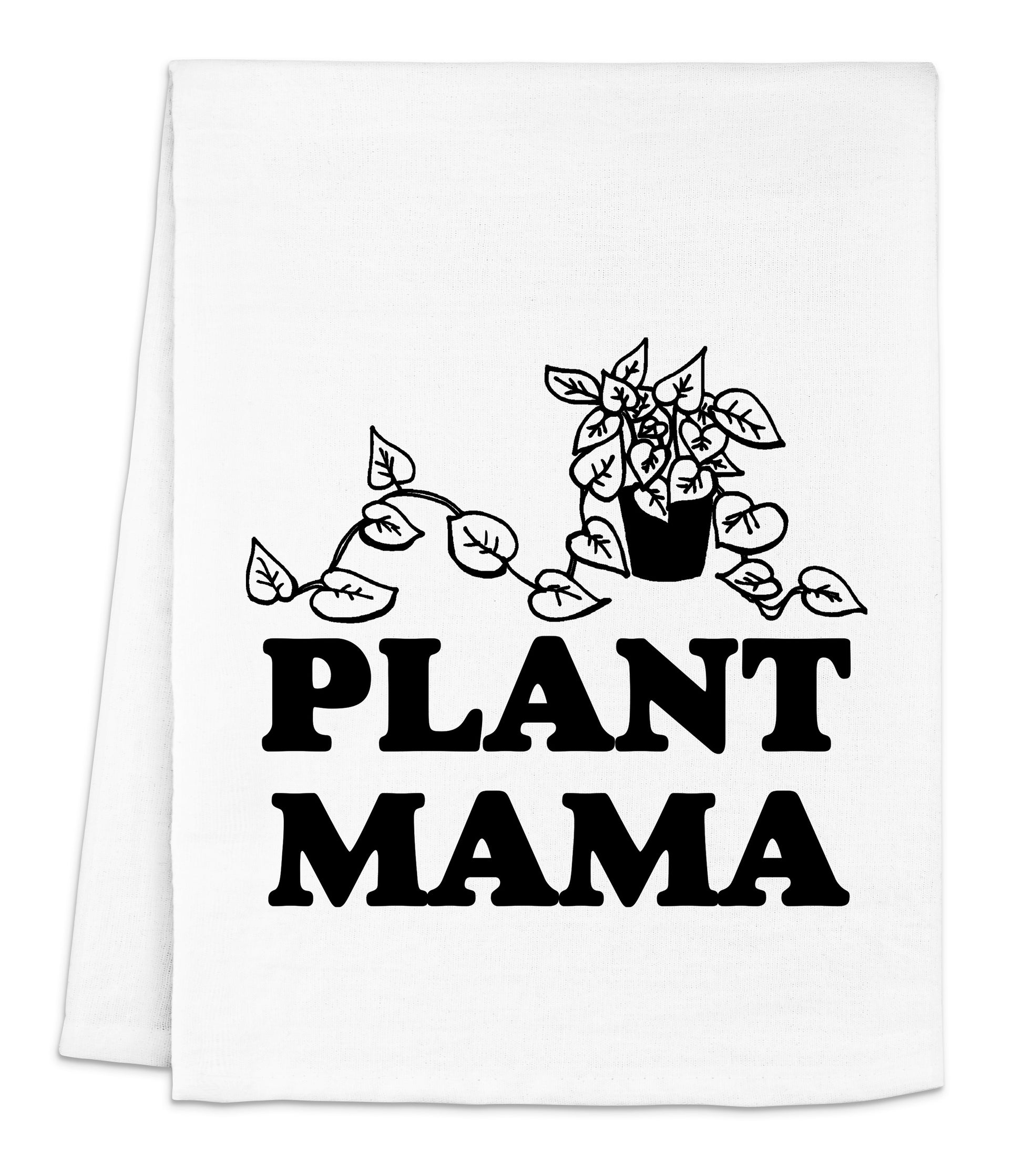 a white towel with a plant mama on it